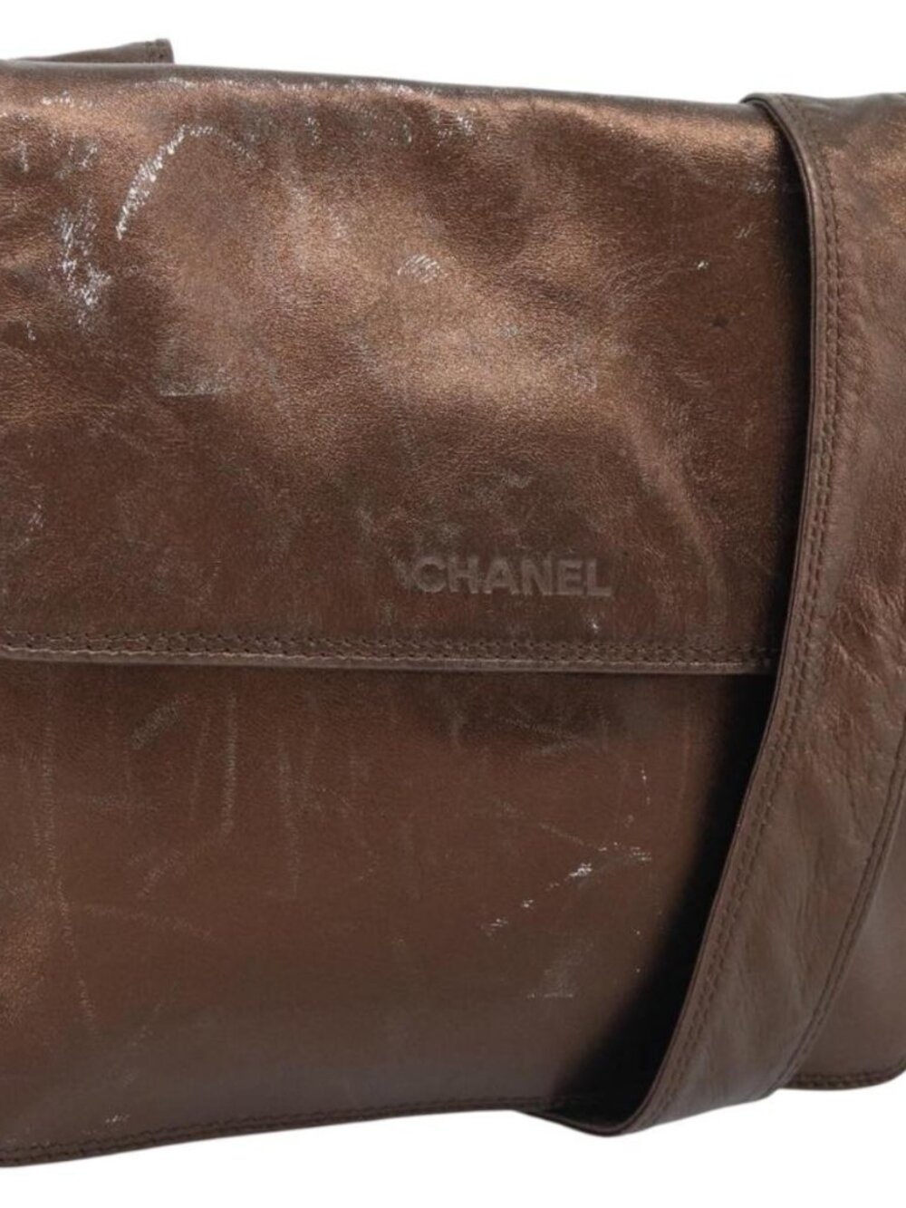 CHANEL Shoulder Bag Leather Bronze Gold CC Auth 93241